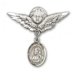 Pin Badge with Our Lady of Loretto Charm and Angel with Larger Wings Badge Pin [BLBP0836]
