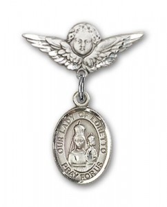Pin Badge with Our Lady of Loretto Charm and Angel with Smaller Wings Badge Pin [BLBP0837]