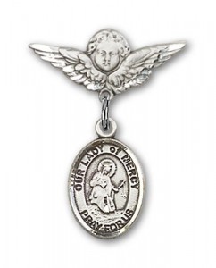 Pin Badge with Our Lady of Mercy Charm and Angel with Smaller Wings Badge Pin [BLBP1893]
