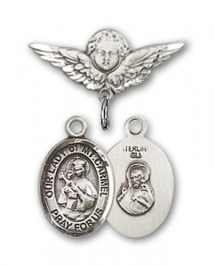 Pin Badge with Our Lady of Mount Carmel Charm and Angel with Smaller Wings Badge Pin [BLBP1579]