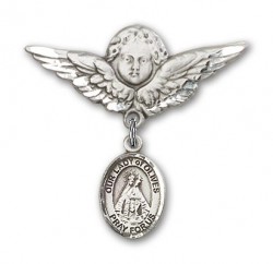 Pin Badge with Our Lady of Olives Charm and Angel with Larger Wings Badge Pin [BLBP1989]