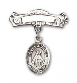 Pin Badge with Our Lady of Olives Charm and Arched Polished Engravable Badge Pin [BLBP1988]