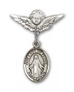 Pin Badge with Our Lady of Peace Charm and Angel with Smaller Wings Badge Pin [BLBP1593]