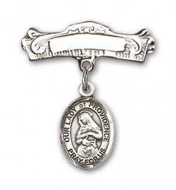 Pin Badge with Our Lady of Providence Charm and Arched Polished Engravable Badge Pin [BLBP0870]
