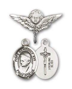 Pin Badge with Pope Benedict XVI Charm and Angel with Smaller Wings Badge Pin [BLBP1523]