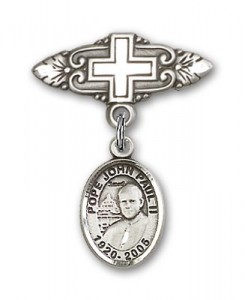 Pin Badge with Pope John Paul II Charm and Badge Pin with Cross [BLBP1513]