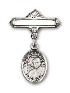 Pin Badge with Pope John Paul II Charm and Polished Engravable Badge Pin [BLBP1512]