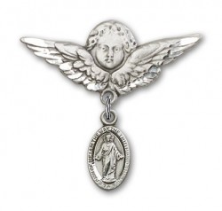 Pin Badge with Scapular Charm and Angel with Larger Wings Badge Pin [BLBP0164]