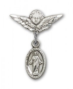 Pin Badge with Scapular Charm and Angel with Smaller Wings Badge Pin [BLBP0167]