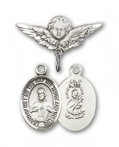Pin Badge with Scapular Charm and Angel with Smaller Wings Badge Pin [BLBP0949]