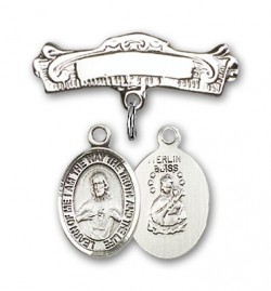 Pin Badge with Scapular Charm and Arched Polished Engravable Badge Pin [BLBP0947]