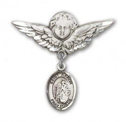 Pin Badge with St. Aaron Charm and Angel with Larger Wings Badge Pin [BLBP1655]