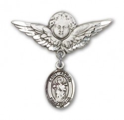 Pin Badge with St. Aedan of Ferns Charm and Angel with Larger Wings Badge Pin [BLBP1919]