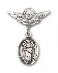 Pin Badge with St. Aedan of Ferns Charm and Angel with Smaller Wings Badge Pin [BLBP1920]