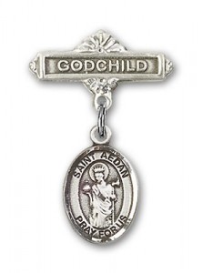 Pin Badge with St. Aedan of Ferns Charm and Godchild Badge Pin [BLBP1921]