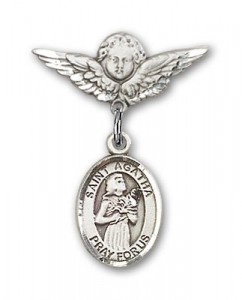 Pin Badge with St. Agatha Charm and Angel with Smaller Wings Badge Pin [BLBP0283]