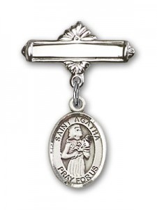 Pin Badge with St. Agatha Charm and Polished Engravable Badge Pin [BLBP0279]
