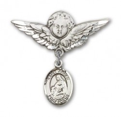 Pin Badge with St. Agnes of Rome Charm and Angel with Larger Wings Badge Pin [BLBP1158]