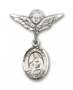 Pin Badge with St. Agnes of Rome Charm and Angel with Smaller Wings Badge Pin [BLBP1159]