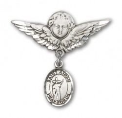 Pin Badge with St. Aidan of Lindesfarne Charm and Angel with Larger Wings Badge Pin [BLBP2339]