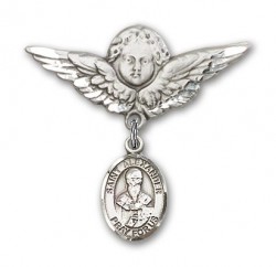 Pin Badge with St. Alexander Sauli Charm and Angel with Larger Wings Badge Pin [BLBP0345]