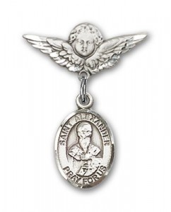 Pin Badge with St. Alexander Sauli Charm and Angel with Smaller Wings Badge Pin [BLBP0346]