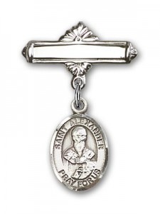 Pin Badge with St. Alexander Sauli Charm and Polished Engravable Badge Pin [BLBP0342]