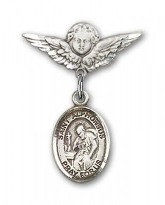 Pin Badge with St. Alphonsus Charm and Angel with Smaller Wings Badge Pin [BLBP1432]