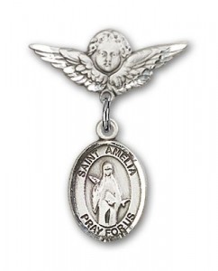 Pin Badge with St. Amelia Charm and Angel with Smaller Wings Badge Pin [BLBP2060]