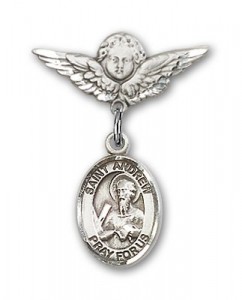 Pin Badge with St. Andrew the Apostle Charm and Angel with Smaller Wings Badge Pin [BLBP0262]
