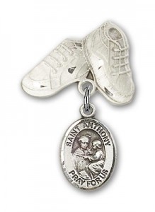 Pin Badge with St. Anthony of Padua Charm and Baby Boots Pin [BLBP0292]