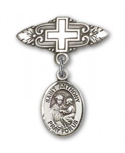Pin Badge with St. Anthony of Padua Charm and Badge Pin with Cross [BLBP0287]