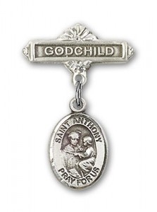 Pin Badge with St. Anthony of Padua Charm and Godchild Badge Pin [BLBP0291]