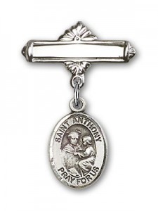 Pin Badge with St. Anthony of Padua Charm and Polished Engravable Badge Pin [BLBP0286]