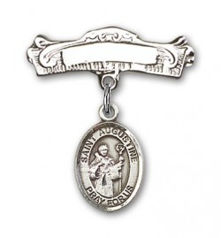 Pin Badge with St. Augustine Charm and Arched Polished Engravable Badge Pin [BLBP0309]