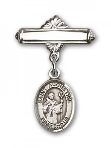 Pin Badge with St. Augustine Charm and Polished Engravable Badge Pin [BLBP0307]