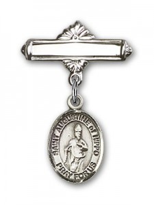 Pin Badge with St. Augustine of Hippo Charm and Polished Engravable Badge Pin [BLBP1295]