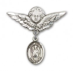 Pin Badge with St. Austin Charm and Angel with Larger Wings Badge Pin [BLBP1669]