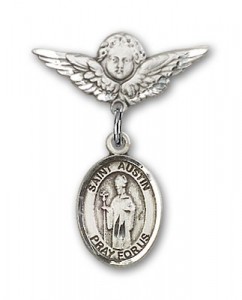 Pin Badge with St. Austin Charm and Angel with Smaller Wings Badge Pin [BLBP1670]