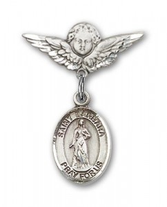 Pin Badge with St. Barbara Charm and Angel with Smaller Wings Badge Pin [BLBP0304]