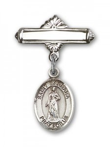 Pin Badge with St. Barbara Charm and Polished Engravable Badge Pin [BLBP0300]