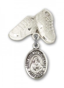 Pin Badge with St. Bede the Venerable Charm and Baby Boots Pin [BLBP1985]