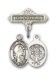Pin Badge with St. Benedict Charm and Godchild Badge Pin [BLBP0319]