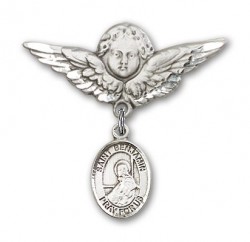 Pin Badge with St. Benjamin Charm and Angel with Larger Wings Badge Pin [BLBP0352]