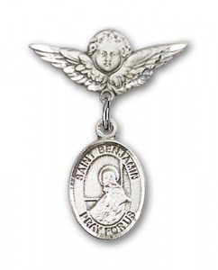 Pin Badge with St. Benjamin Charm and Angel with Smaller Wings Badge Pin [BLBP0353]
