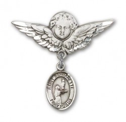 Pin Badge with St. Bernadette Charm and Angel with Larger Wings Badge Pin [BLBP0380]