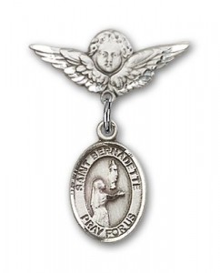 Pin Badge with St. Bernadette Charm and Angel with Smaller Wings Badge Pin [BLBP0381]