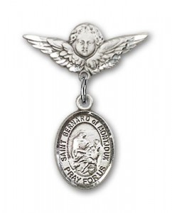 Pin Badge with St. Bernard of Montjoux Charm and Angel with Smaller Wings Badge Pin [BLBP1726]