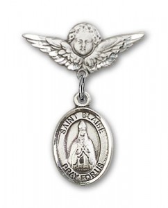 Pin Badge with St. Blaise Charm and Angel with Smaller Wings Badge Pin [BLBP0332]