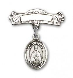Pin Badge with St. Blaise Charm and Arched Polished Engravable Badge Pin [BLBP0330]
